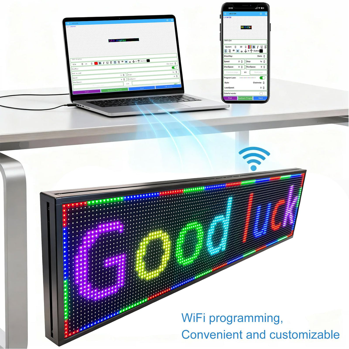 P6(40" * 17") Digital Programmable Scrolling Led Sign Scrolling Outdoor For Business message Board Display Screen Electronic Menu Board Wifi Control Word Light
