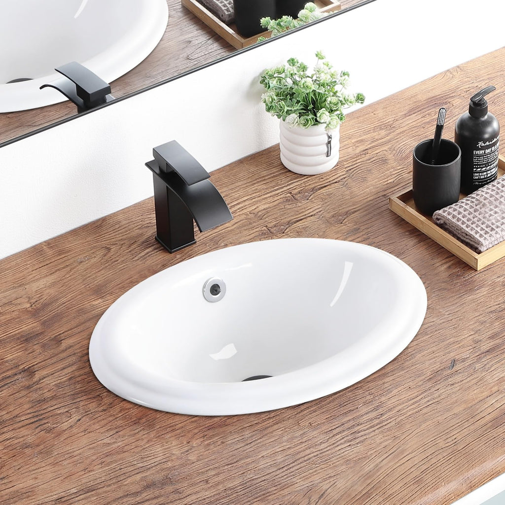 Bathroom Vessel Sink 16.7" X 12.6" Semi Recessed Bathroom Sink Rectangular Drop In Bathroom Sinks with Overflow White Ceramic Vessel Sinks for Bathroom Modern Above Counter Basin Vanity Sink