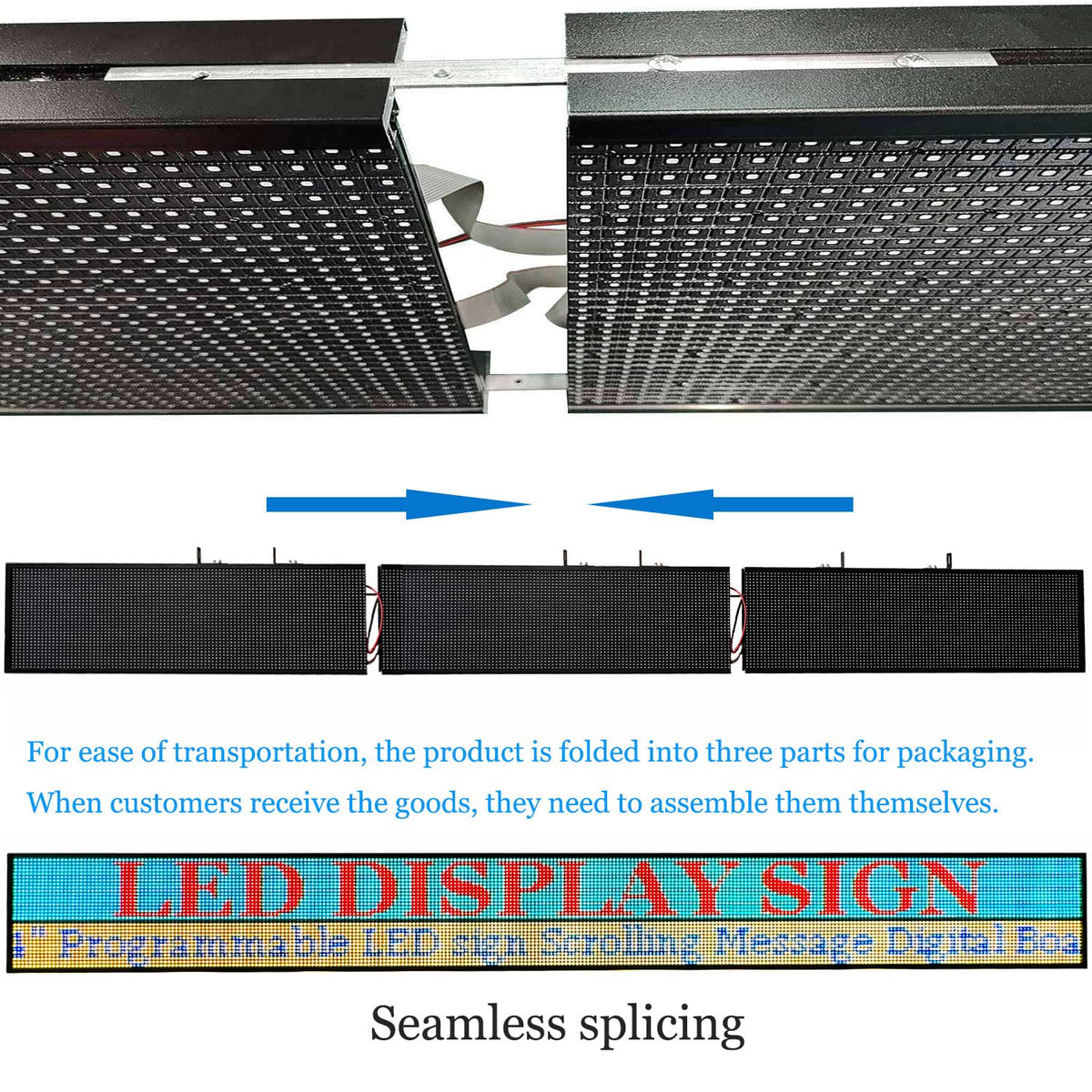 LED Advertising Sign,P5 39x14 Inches Full Color Programmable Digital Board, High Brightness Scrolling Message Display with WiFi & USB Control for Business Promotion