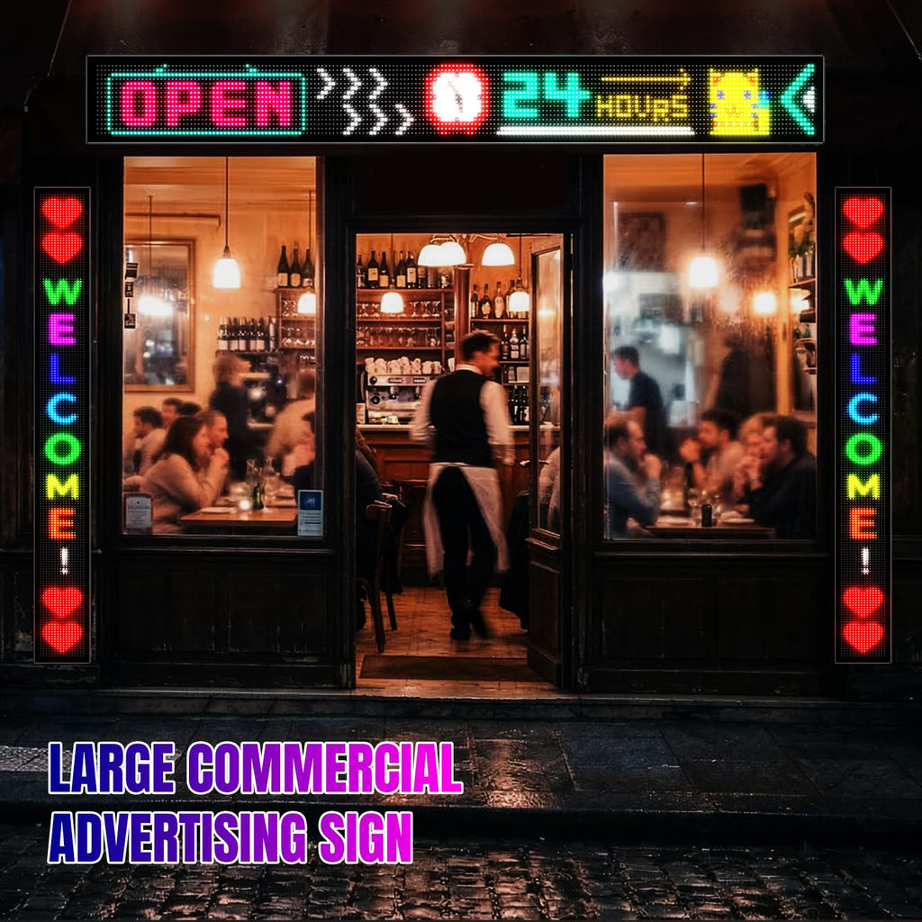 Rayhome 58''x8'' Large Multiple Programmable LED Sign, Full Color Bright Scrolling LED Signs, Bluetooth APP Control Custom Text Pattern Animation digital Display for Store Hotel Bar
