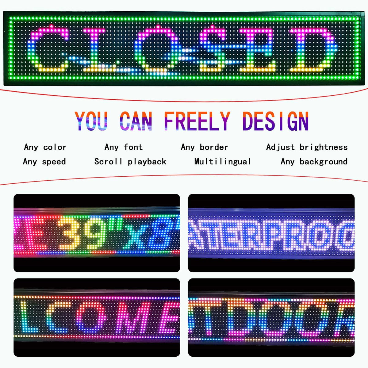 Led Sign Outdoor Programmable Scrolling Digital Open Neon P6 40''x17''
