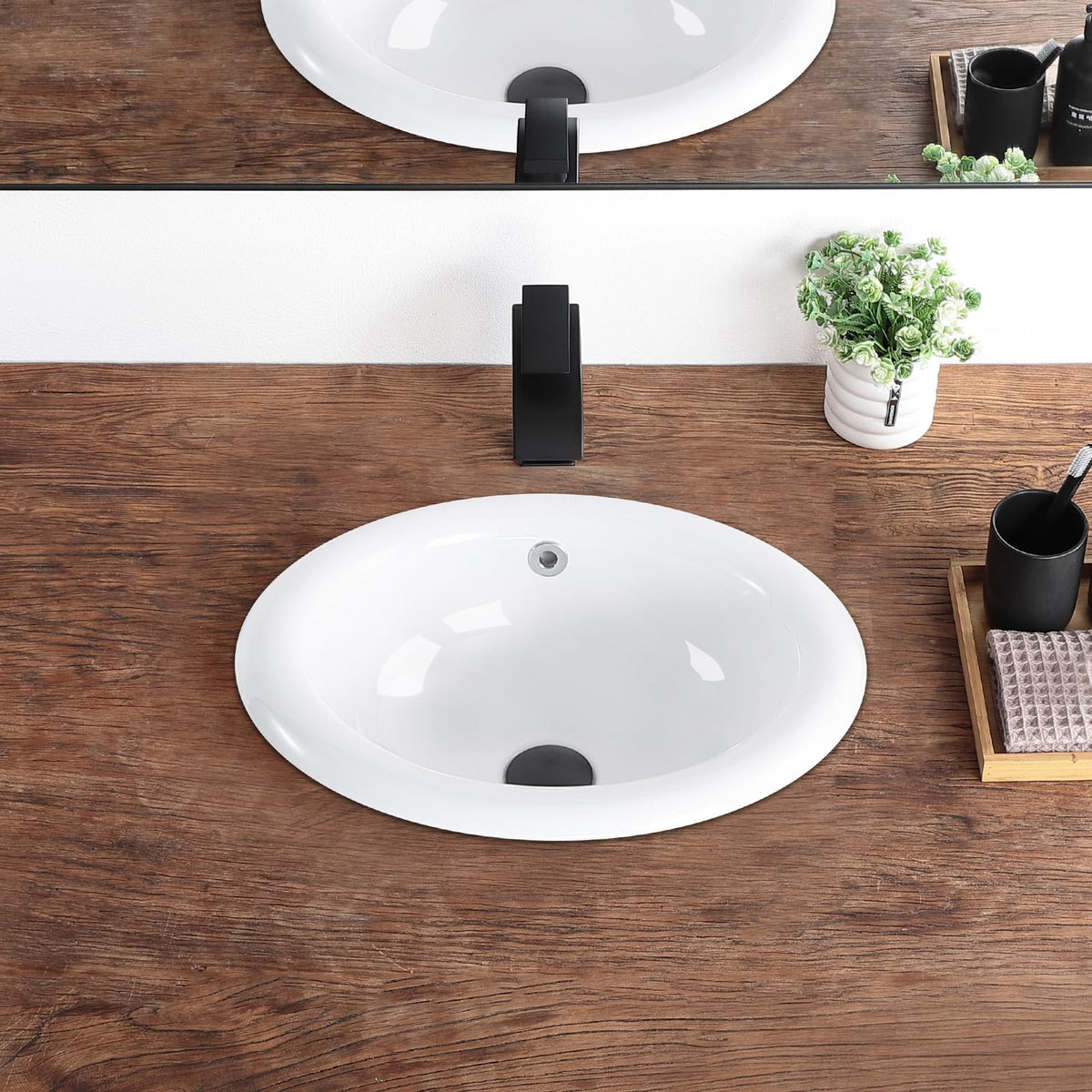 Bathroom Vessel Sink 16.7" X 12.6" Semi Recessed Bathroom Sink Rectangular Drop In Bathroom Sinks with Overflow White Ceramic Vessel Sinks for Bathroom Modern Above Counter Basin Vanity Sink