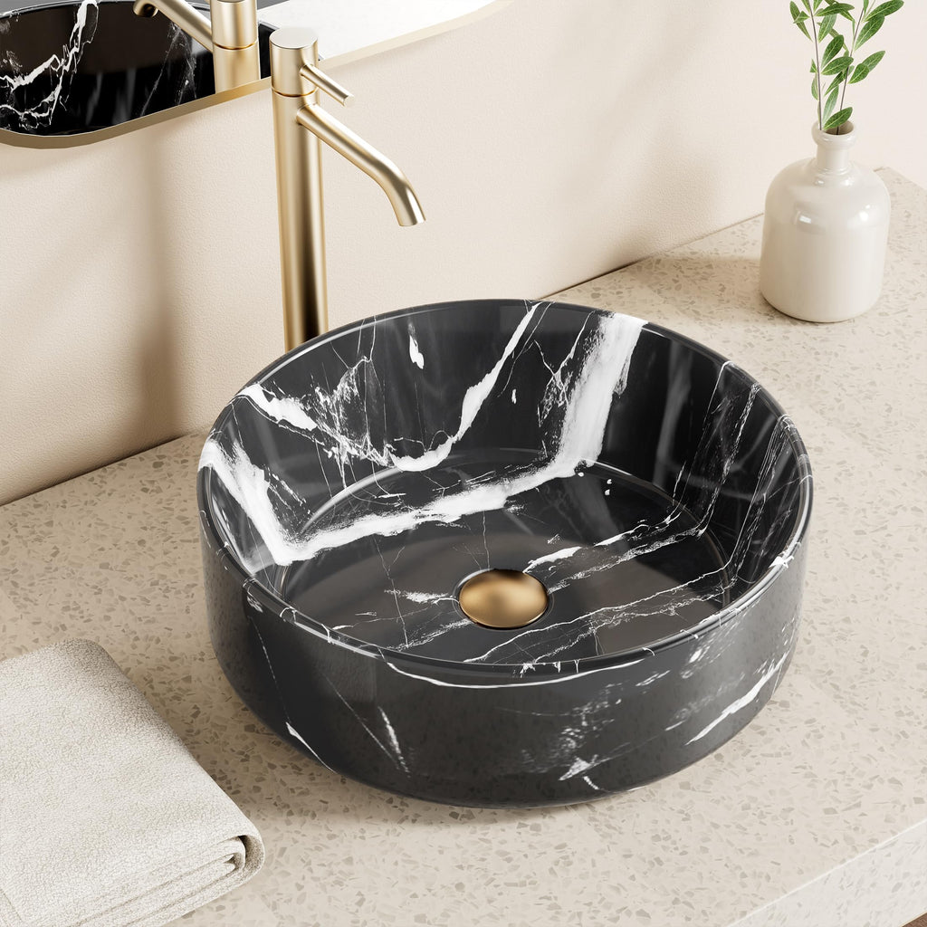 KES 16 Inch Round Vessel Sink, Bowl Sink for Bathrooms, White Ceramic