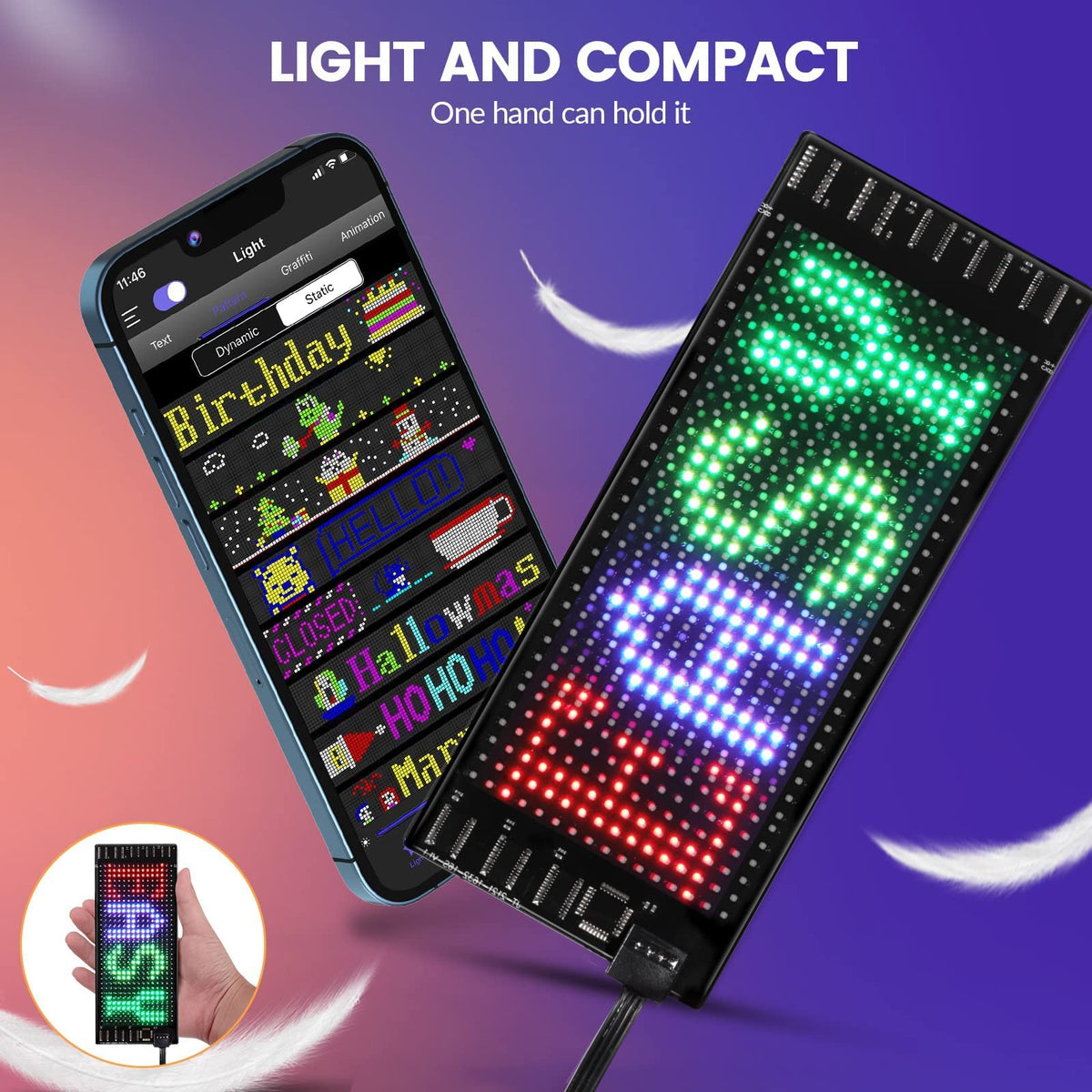 Rayhome 58''x8'' Large Multiple Programmable LED Sign, Full Color Bright Scrolling LED Signs, Bluetooth APP Control Custom Text Pattern Animation digital Display for Store Hotel Bar