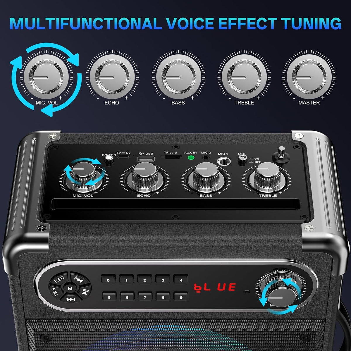 JYX 200W Karaoke Machine with 2 Wireless Microphones, Bass/Treble Control