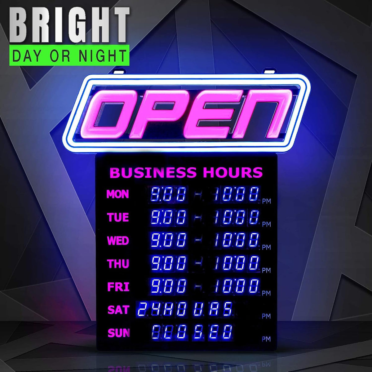 LED Open Sign for Business with Programmable Business Hours â Green Light Innovations Bluetooth App, 4,000+ Color Combos, Flash/Scroll/Neon Modes, 100,000-Hr LEDs, 3-Year Warranty, 15Ã16.5 in