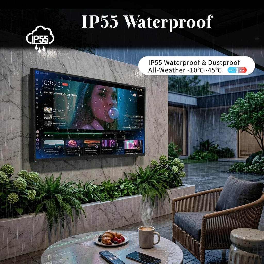 55 Inch Outdoor TV, 2000 Nits Ultra Bright 4K UHD Weatherproof Television, IP55 Waterproof Smart Outside TV with WebOS for Sunlight, Backyard, Poolside, Deck & Patio