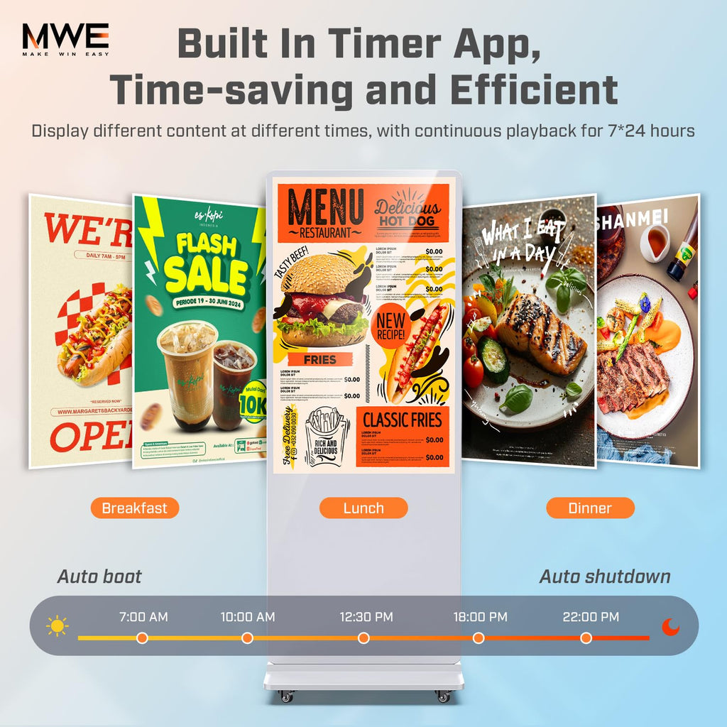 MWE 43 Inch Indoor Floor Standing Digital Signage Advertising Display Kiosk LCD Screen Commercial Totem Android System Vertical Poster with Auto Media Player