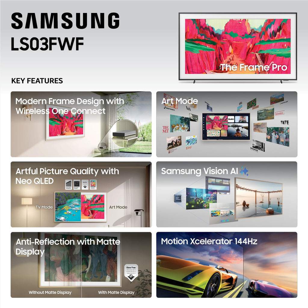 Samsung 32-Inch Class QLED The Frame LS03C Series, 1080p Resolution, Quantum HDR, Art Mode, Anti-Reflection Matte Display, Slim Fit Wall Mount Included, Smart TV w/Alexa Built-in (QN32LS03CB)