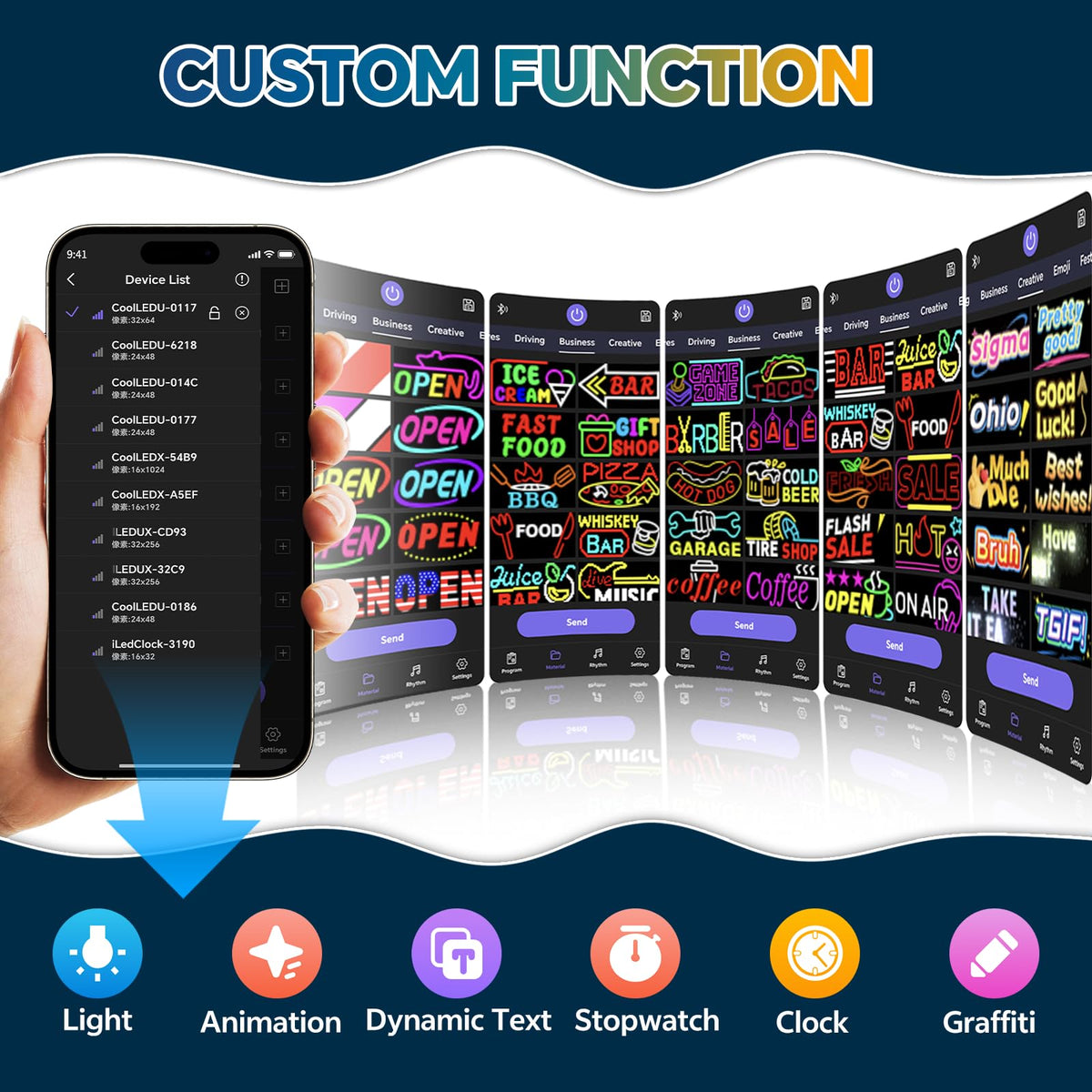 Rayhome 58''x8'' Large Multiple Programmable LED Sign, Full Color Bright Scrolling LED Signs, Bluetooth APP Control Custom Text Pattern Animation digital Display for Store Hotel Bar