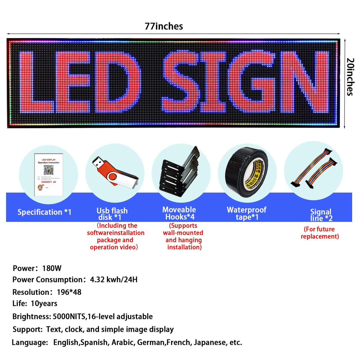 Led Sign Outdoor Programmable Scrolling Digital Open Neon P6 40''x17''