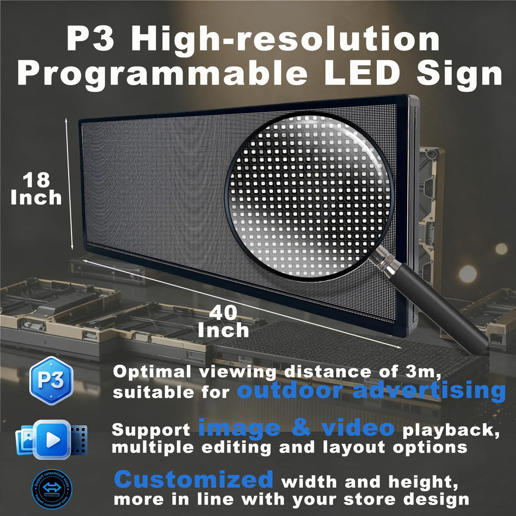 P10 Programmable LED SIGN 40"Ã8" Scrolling LED Display, High Brightness & IP65 Waterproof Indoor Outdoor Digital Signage led screen, Open Signs Welcome Sign for Store Business Advertising