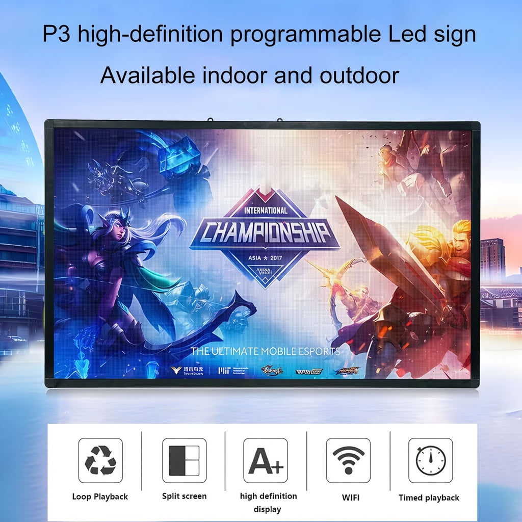 P3 Programmable Scrolling Custom Led Sign Outdoor Digital For Business Display Screen WiFi Control Electronic Message Board Store Advertising Ticker Word Light Bar Open Pixel Panel 40"x18'