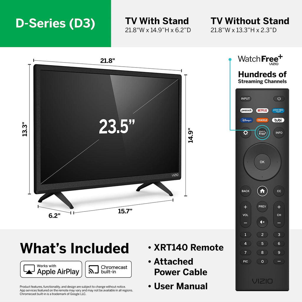 VIZIO 24-inch D-Series Full HD 1080p Smart TV with Apple AirPlay and Chromecast Built-in, Alexa Compatibility, D24f4-J01, 2021 Model