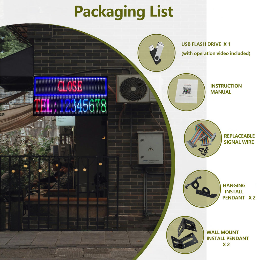 P3 Programmable LED Sign 40"x17" Full Color Outdoor Digital Message Board WiFi Control, IP65 Waterproof, 5000cd Brightness, Scrolling Text/Image/Video Display for Business Store Restaurant Advertising