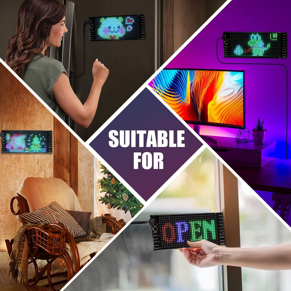 Rayhome 58''x8'' Large Multiple Programmable LED Sign, Full Color Bright Scrolling LED Signs, Bluetooth APP Control Custom Text Pattern Animation digital Display for Store Hotel Bar
