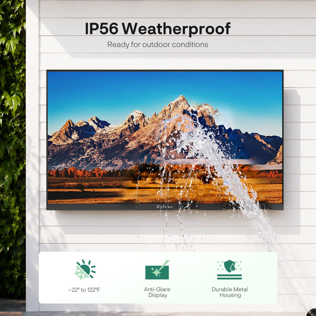 SYLVOX 65'' Outdoor TV, Premium Ultra-Narrow Bezel, IP56 Weatherproof, 1,000-Nit 4K UHD Anti-Glare Screen, Smart Google TV, All-Metal Durable Outdoor TV for Deck, Patio, Partial Sun (Frameless, 2026)