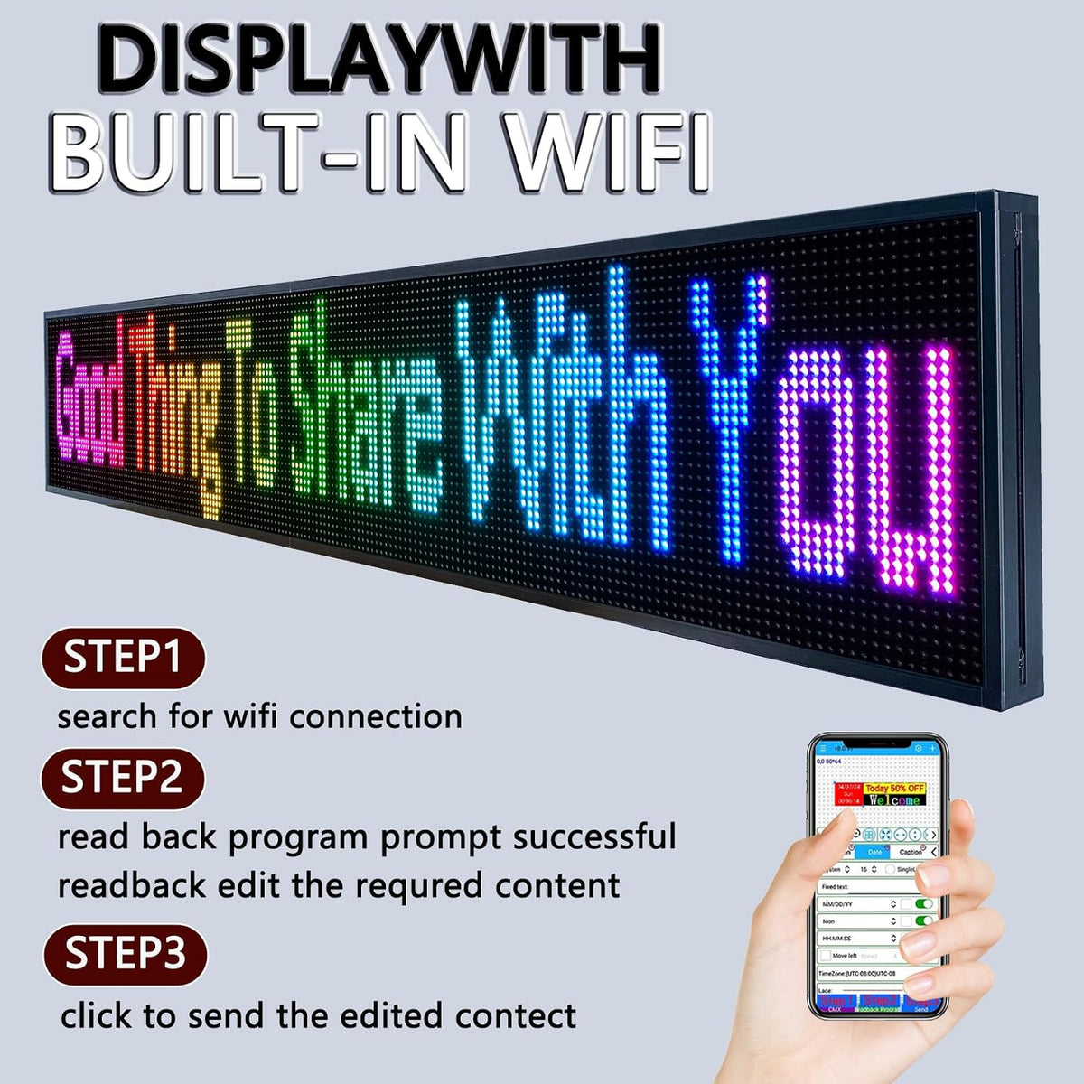 P10 Outdoor Led Sign WiFi Programmable with High Brightness Scrolling LED Sign for Business Digital Advertising Display Electronic Message Board (77''x14'')