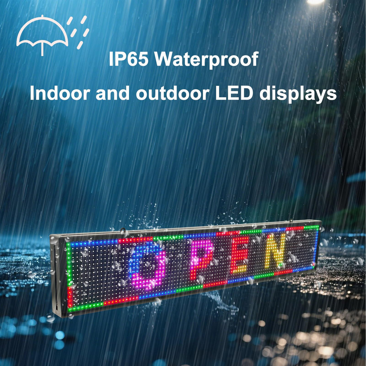P3 Full Color Programmable LED Sign, IP65 Outdoor, WiFi Control, Support Custom Video, Electronic Message Board for Business, 40''Ã17''