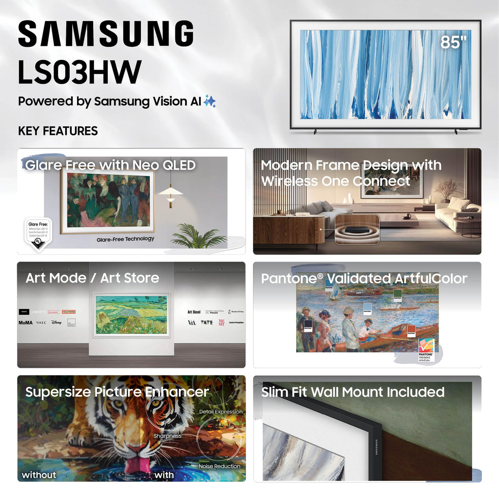 Samsung 55-Inch Class The Frame LS03HE Series Samsung Vision AI Smart TV (2026 Model, 55LS03HE) Glare Free with QLED, Art Mode Store, Slim Fit Wall Mount Included, Alexa Built-in