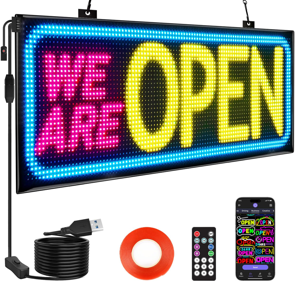 Rayhome 58''x8'' Large Multiple Programmable LED Sign, Full Color Bright Scrolling LED Signs, Bluetooth APP Control Custom Text Pattern Animation digital Display for Store Hotel Bar