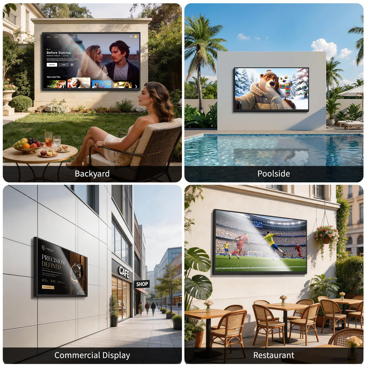 55 Inch Outdoor TV, 2000 Nits Ultra Bright 4K UHD Weatherproof Television, IP55 Waterproof Smart Outside TV with WebOS for Sunlight, Backyard, Poolside, Deck & Patio