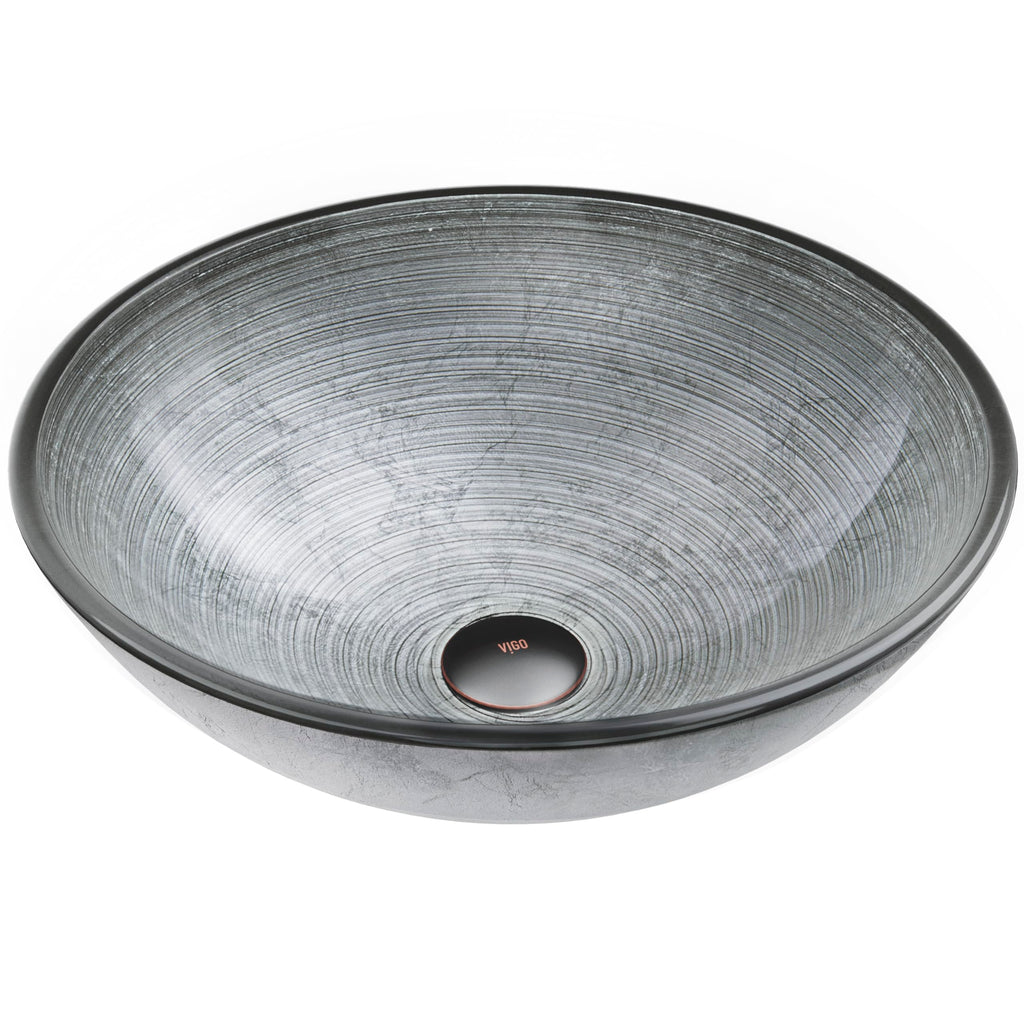 Vigo Vessel Sink Copper - 17â Artistic Round Bowl Sink for Bathrooms, Tempered Glass Above Counter Bathroom Sink with NonStickShield, QuickDrain & TempGuard, Modern Luxury Design