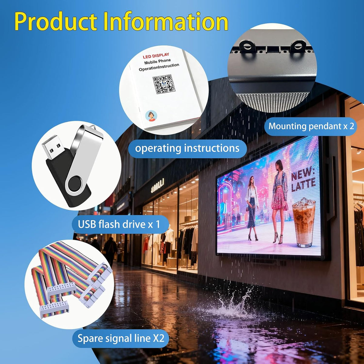 P3 Programmable Scrolling Custom Led Sign Outdoor Digital For Business Display Screen WiFi Control Electronic Message Board Store Advertising Ticker Word Light Bar Open Pixel Panel 40"x18'