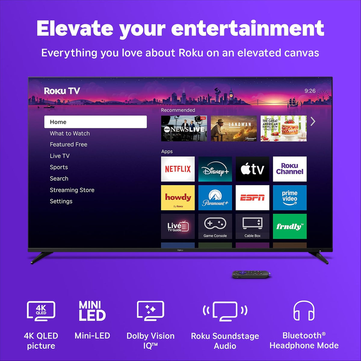 Roku Smart TV â 65-Inch Pro Series, Mini-LED TV â RokuTV with Backlit Voice Remote Pro â Flat Screen 4K QLED Wall Mount Kit for 65-Inch Pro Series TV - Ultra-Slim with Minimalist