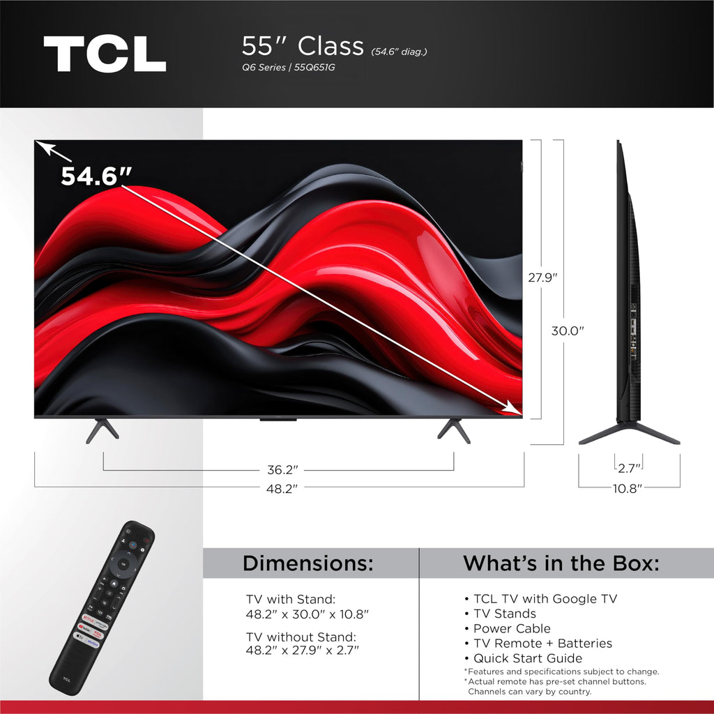 TCL 98-Inch Q65 QLED 4K UHD Smart TV with Google TV (98Q651G, 2024 Model) Dolby Vision, Dolby Atmos, HDR Pro+, Game Accelerator Enhanced Gaming, Voice Remote, Works with Alexa, Streaming Television