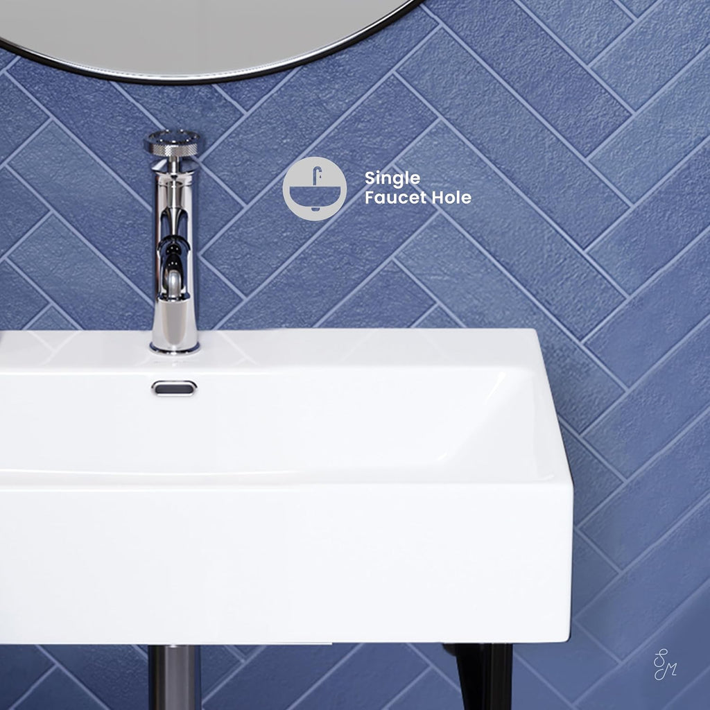 Claire 24" Ceramic Console Sink, White Basin Black Legs, with Overflow Drain