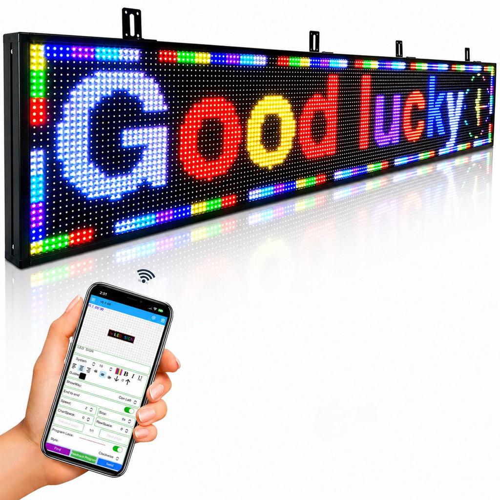 P6 Programmable Led Sign Custom Scrolling Outdoor Digital Signs For Businesses Display Screen Electronic Message Board Stock Ticker Advertising Pixel Led Panel Marquee 40"X17"