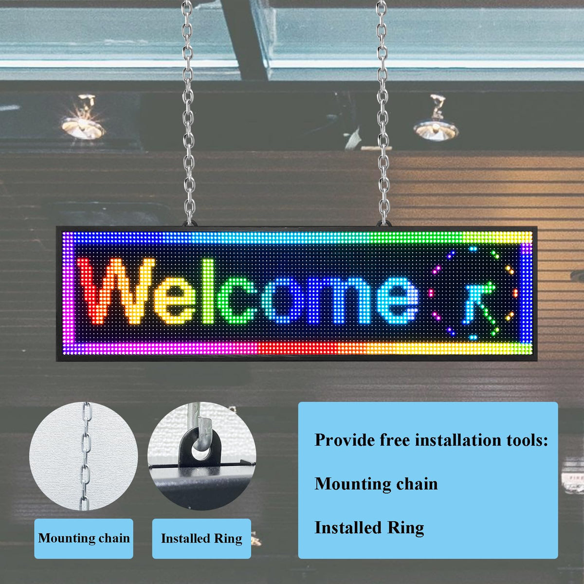 P10 Outdoor RGB Full Color WiFi Programmable Bright LED Scrolling Message Display Board 65âx14â Led Sign, Led Digital Sign Board, Perfect Solution for Store Advertising