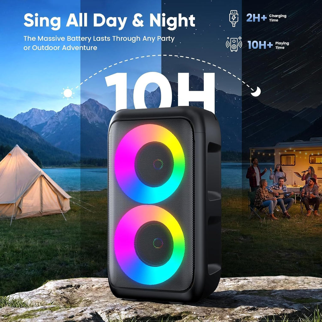 Karaoke Machine for Adults Kids, Portable Bluetooth Speaker with 3 Wireless Microphones, TWS Mode & LED Light, 10H Battery PA System, Home Party Outdoor Camping Birthday Gifts (3 Mics)