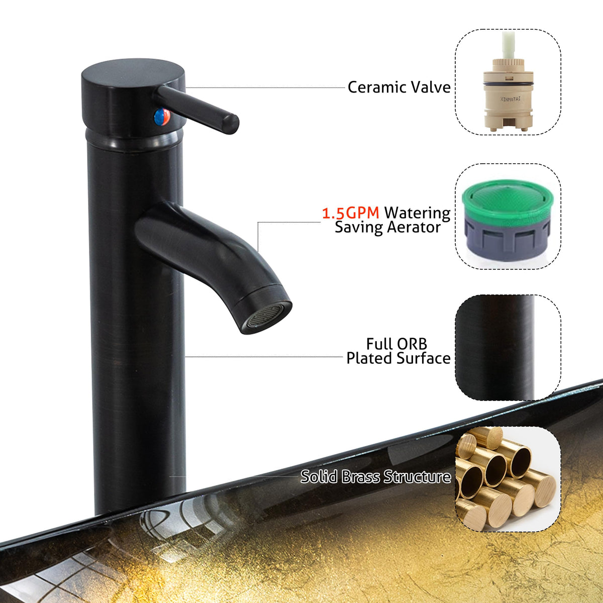 eclife 21.5" Bathroom Vessel Sink Modern Artistic Single Brown Boat Tempered Glass Basin Countertop Bowl Sink for Lavatory Vanity Cabinet, W/Water Save Faucet Pop Up Drain (A29BR)