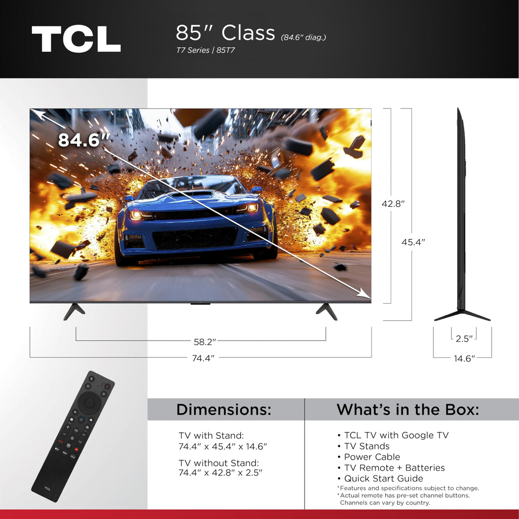 TCL 65" T7 4K QLED Google TV with 144Hz Gaming (65T7)