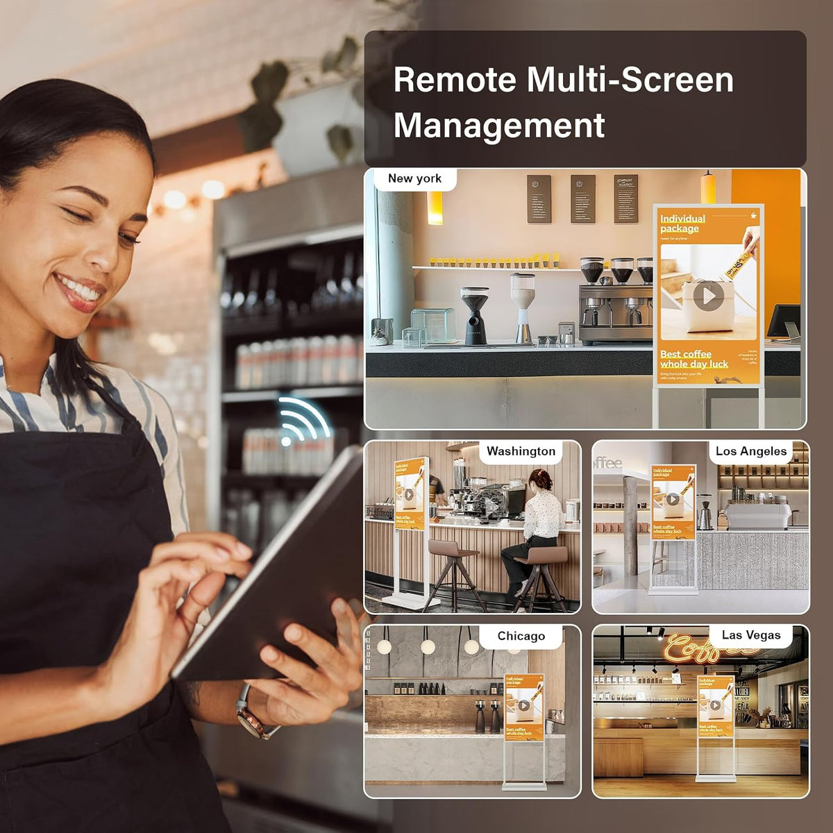32 inch Digital Signage Kiosk 700 nits FHD Ultra-Bright Advertising Screen Floor Standing Digital Poster for Retail Displays and Trade Show Display Free Web Content Editor Android USB