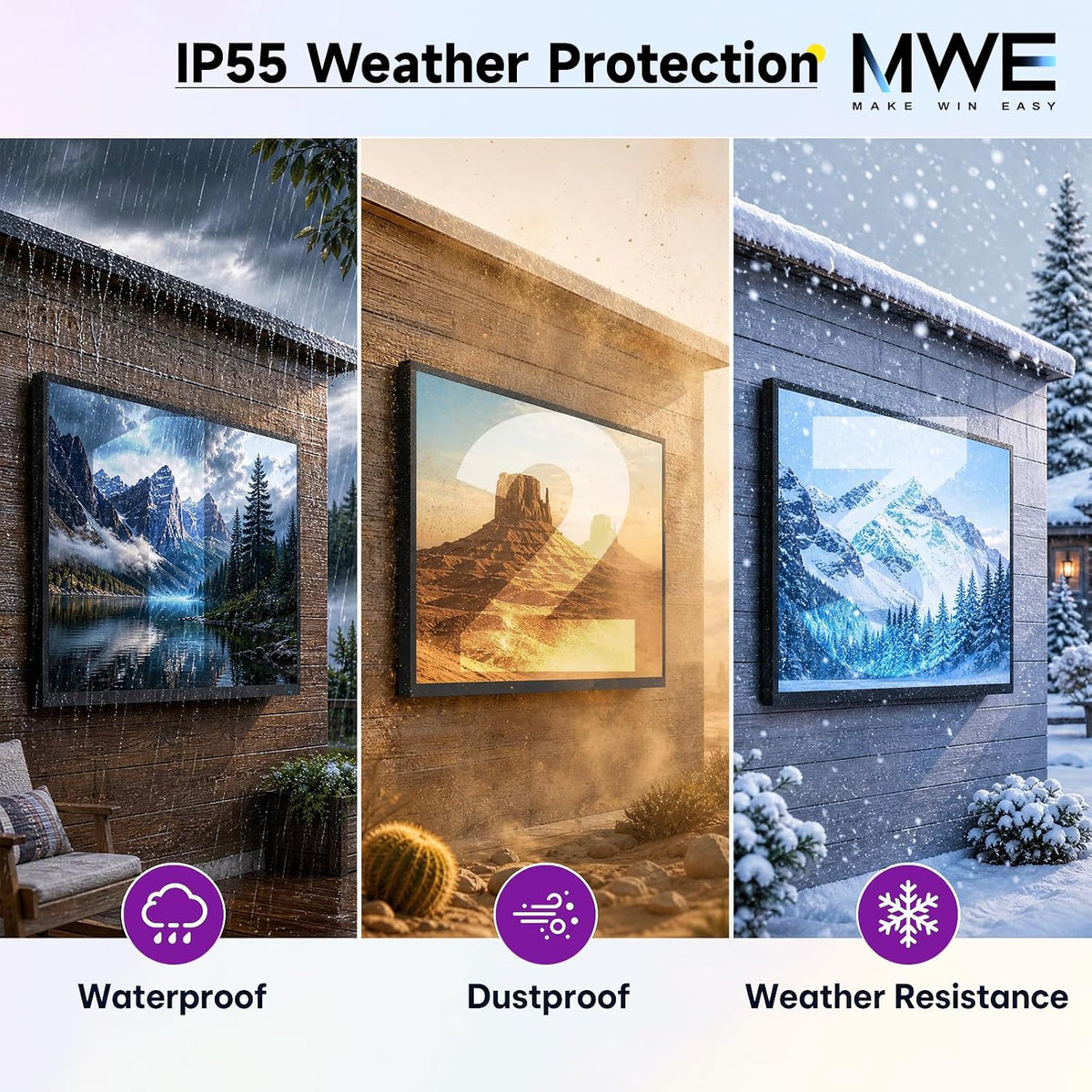 MWE 55 Inch Smart Outdoor TV, 2000 Nits, 4K UHD, IP55, webOS TV