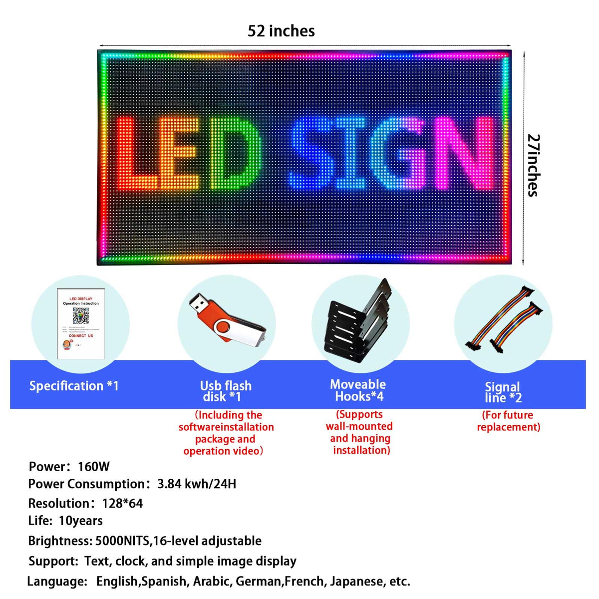 Led Sign Outdoor Programmable Scrolling Digital Open Neon P10 39''x14''