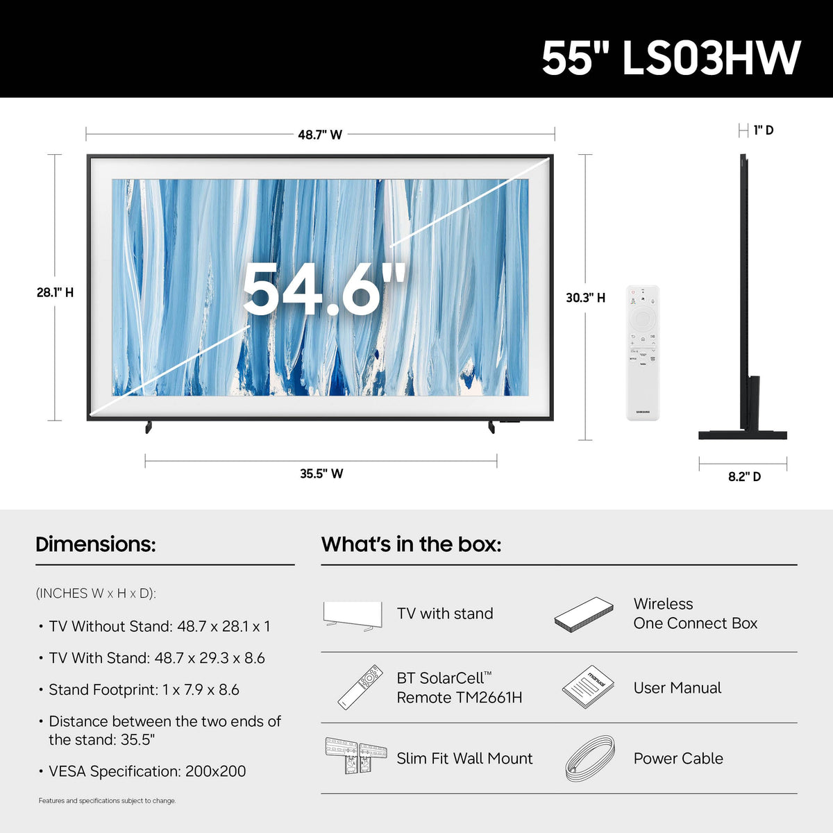 Samsung 55-Inch Class The Frame LS03HE Series Samsung Vision AI Smart TV (2026 Model, 55LS03HE) Glare Free with QLED, Art Mode Store, Slim Fit Wall Mount Included, Alexa Built-in