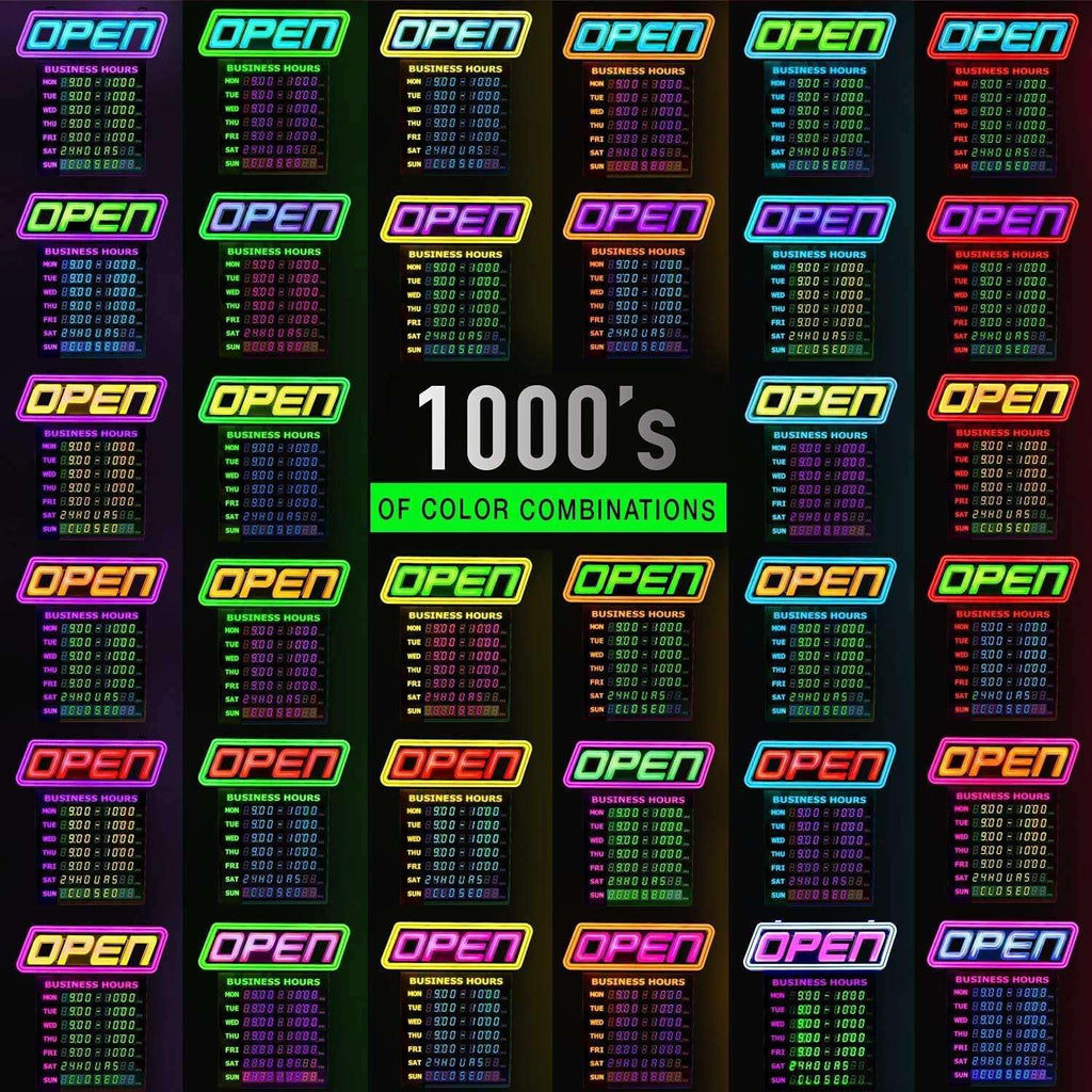 LED Open Sign for Business with Programmable Business Hours â Green Light Innovations Bluetooth App, 4,000+ Color Combos, Flash/Scroll/Neon Modes, 100,000-Hr LEDs, 3-Year Warranty, 15Ã16.5 in