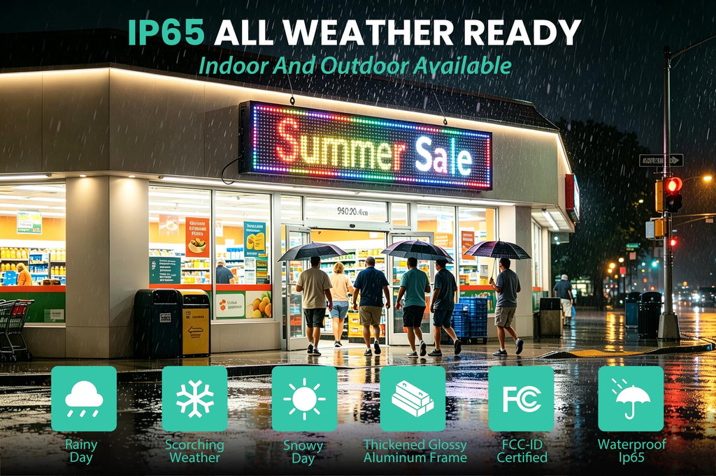 HCTCPALS P5 Outdoor LED Sign 65''x34'' Full-Color Programmable Digital Message Board High-Brightness IP65 Waterproof LED Display with WiFi & USB Control,Scrolling Message Board for Business Advertising-Text/Image/Video