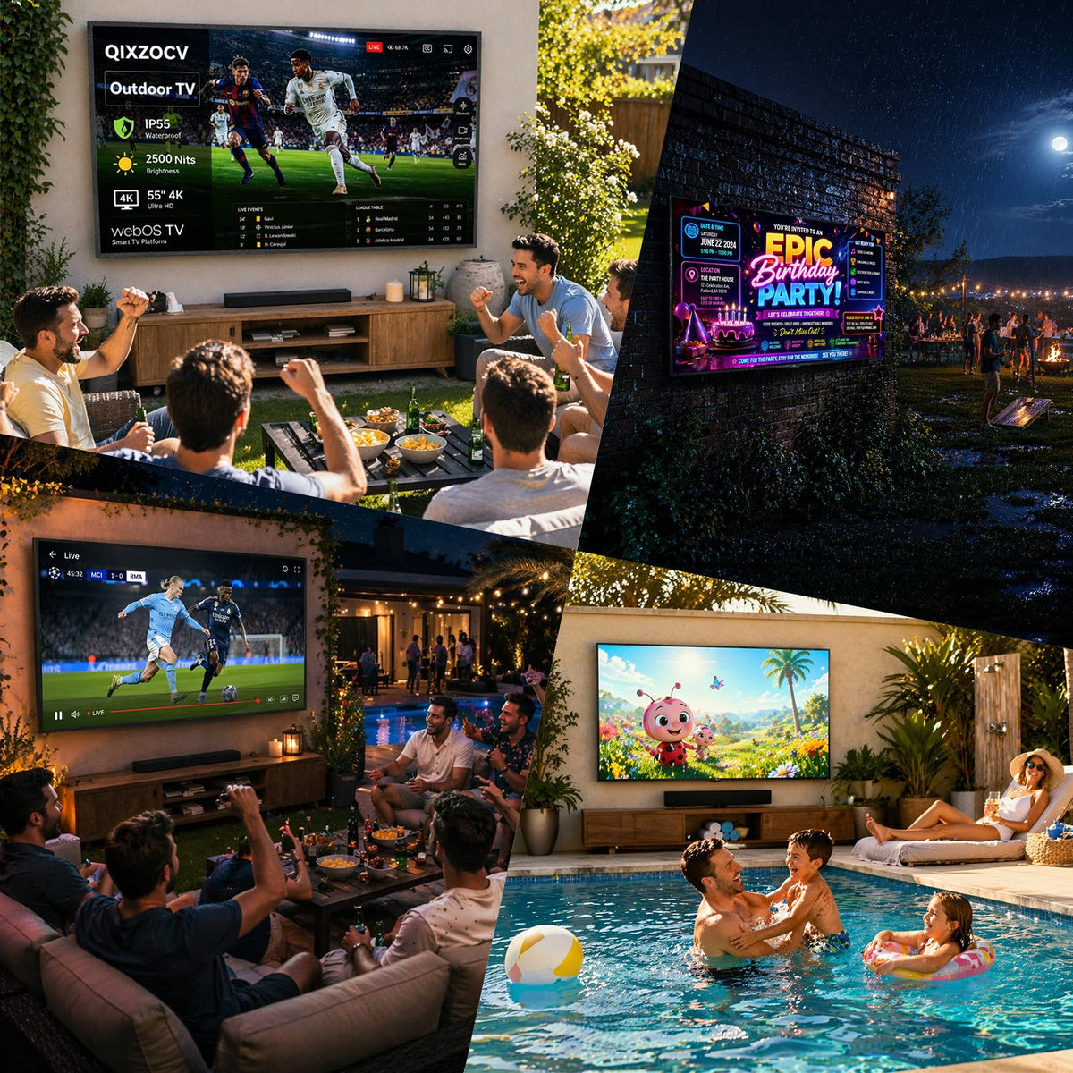 MWE 55 Inch Smart Outdoor TV, 2000 Nits, 4K UHD, IP55, webOS TV