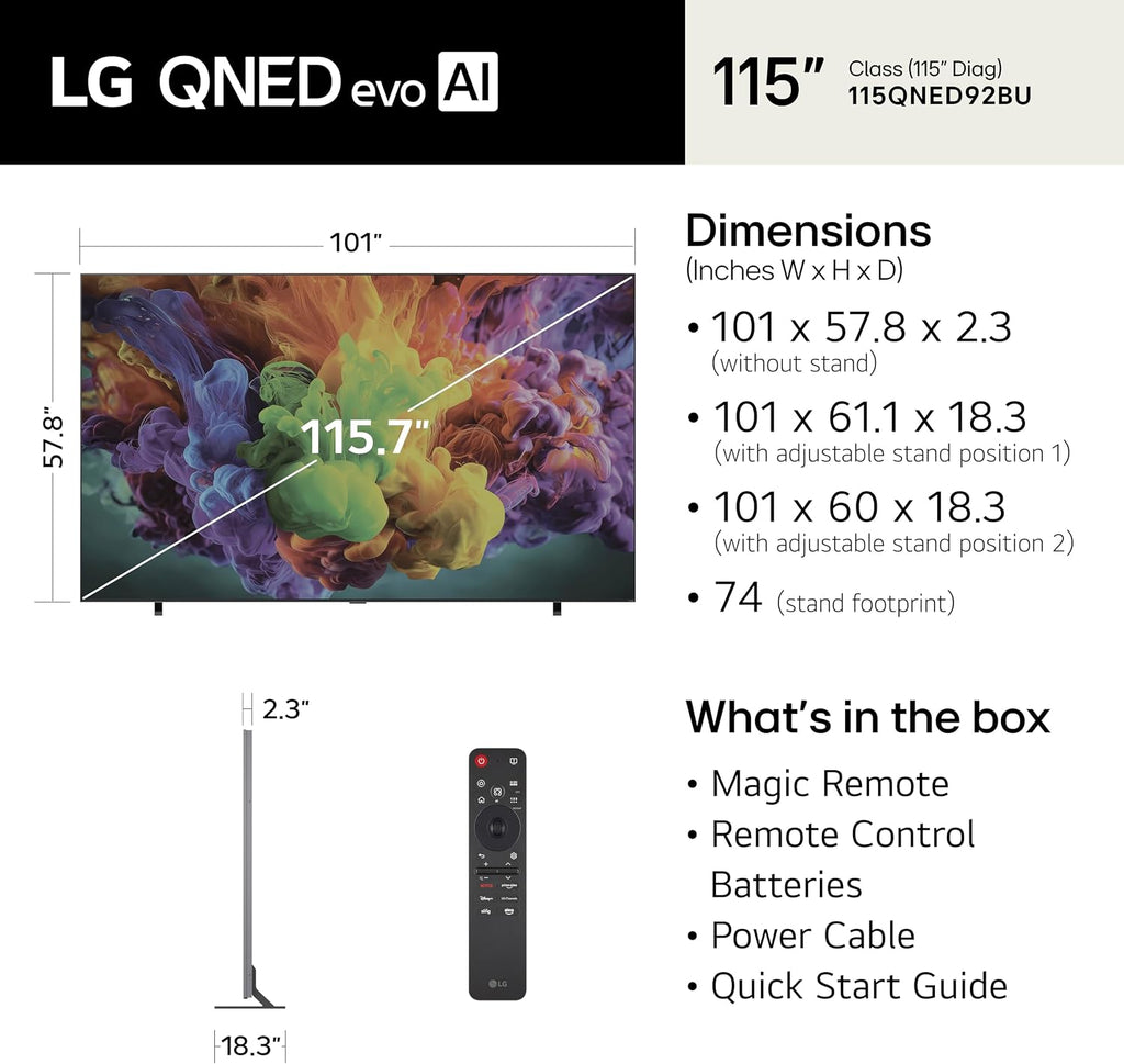 LG 115QNED92BU QNED92B 4K Smart TV with 6 Year Amber Protection (2026)