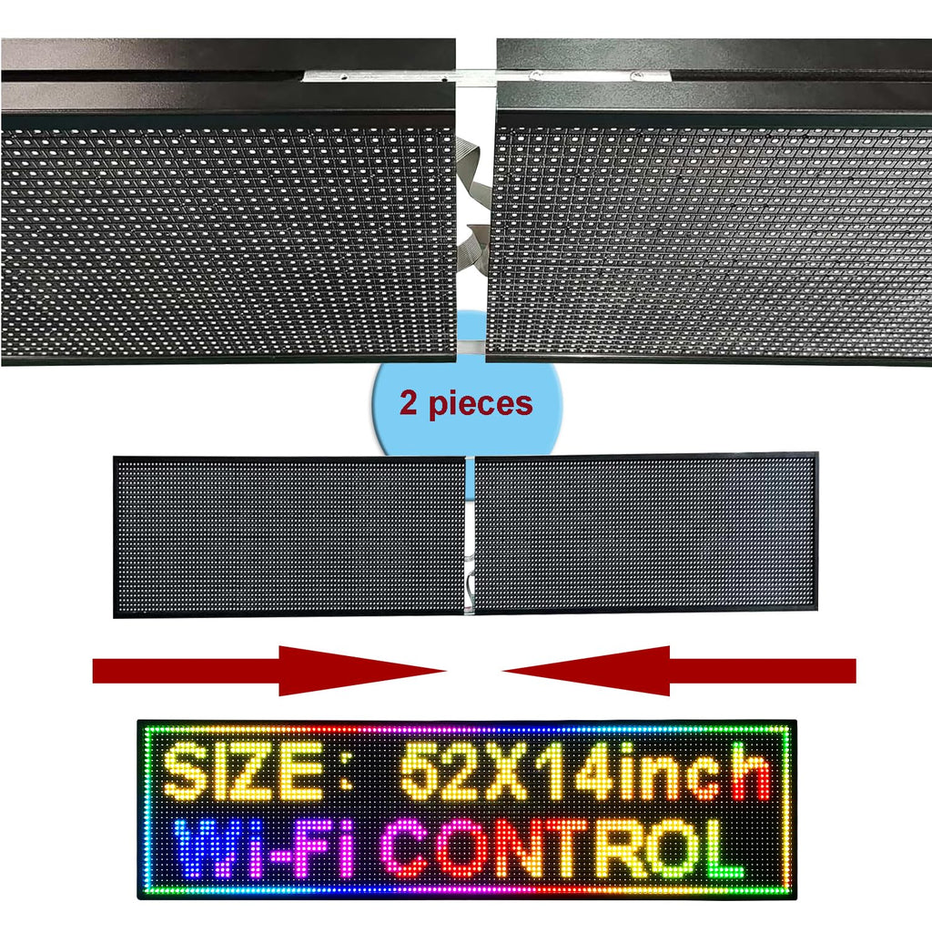 P10 Outdoor RGB Full Color WiFi Programmable Bright LED Scrolling Message Display Board 65âx14â Led Sign, Led Digital Sign Board, Perfect Solution for Store Advertising