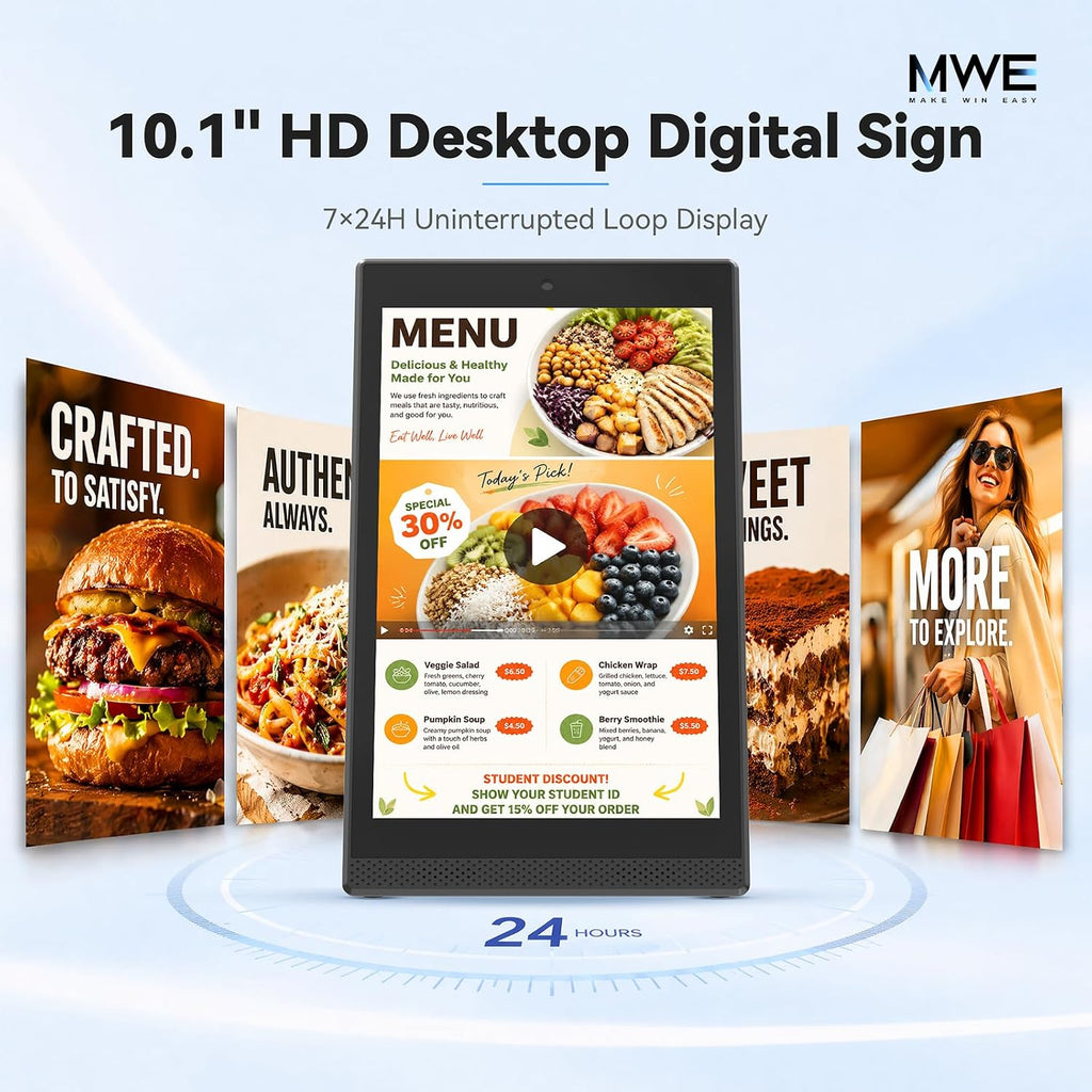 10.1" Desktop Digital Signage Display, L-Shaped HD Touch Screen Kiosk, LedArt App Remote Management, Commercial Advertising Display for Retail, Restaurant, Hotel (WiFi/Ethernet/USB)