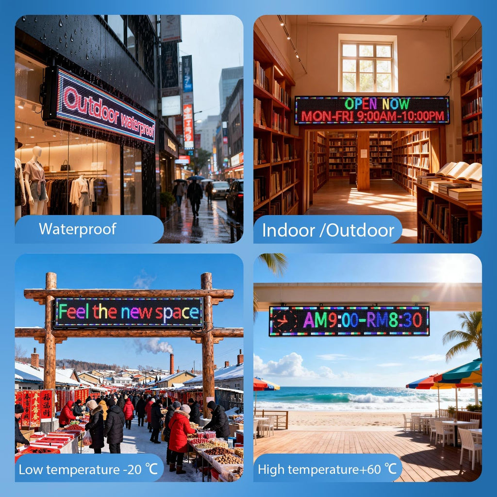 P3 Programmable Scrolling Custom Led Sign Outdoor Digital For Business Display Screen WiFi Control Electronic Message Board Store Advertising Ticker Word Light Bar Open Pixel Panel 40"x18'