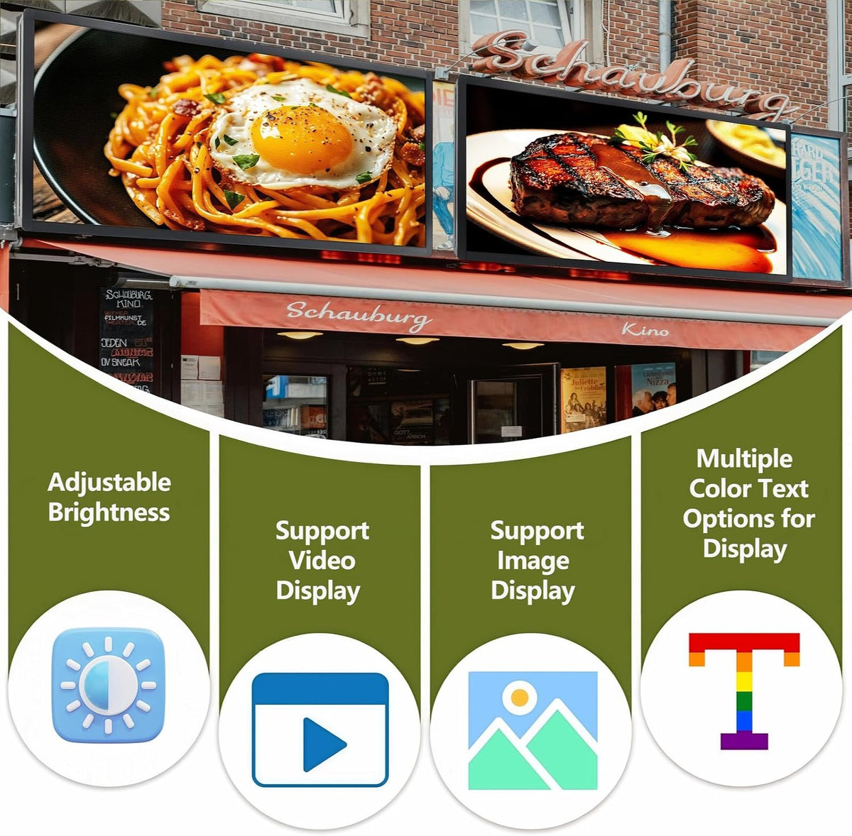 P3 Programmable LED Sign 40"x17" Full Color Outdoor Digital Message Board WiFi Control, IP65 Waterproof, 5000cd Brightness, Scrolling Text/Image/Video Display for Business Store Restaurant Advertising