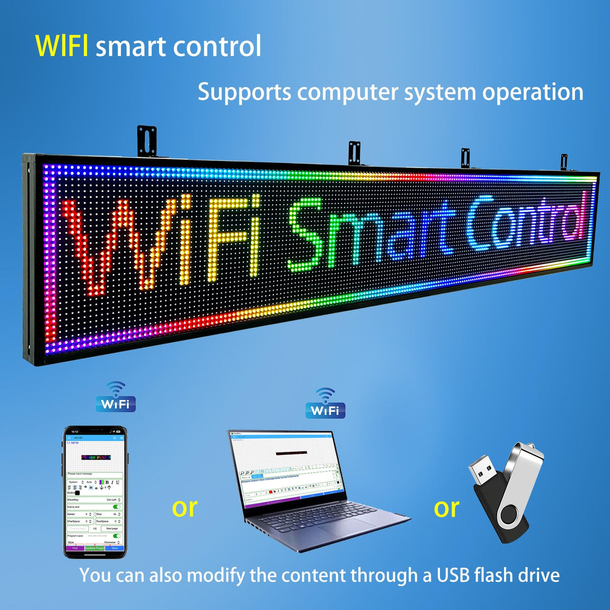 P10 Outdoor Led Sign Programmable Scrolling Digital Display Screen Message Board Bar Custom WiFi Control Store Advertising Open Sign for Businesses Electronic Full Color Word Light (115"x14")
