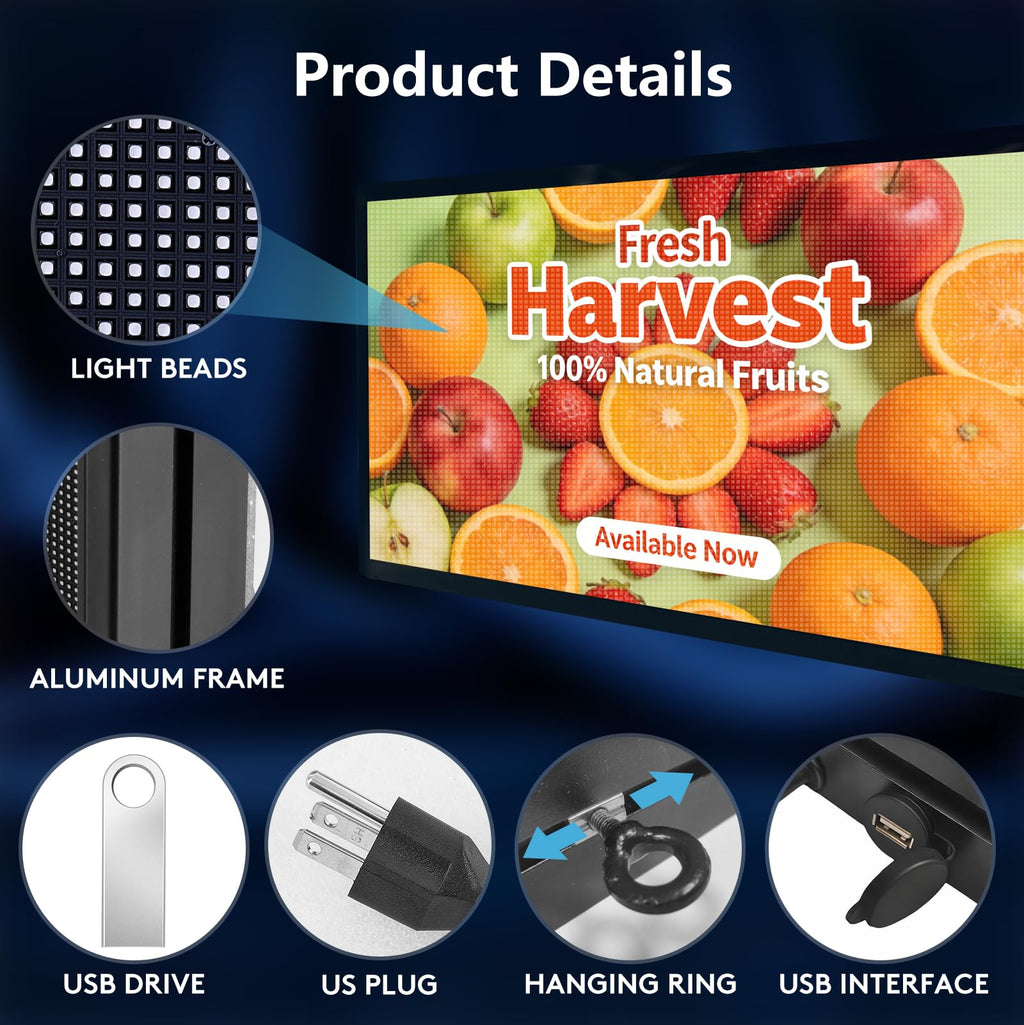P5 Programmable LED Signs 65"x34" IP65 Waterproof Outdoor Digital Display with WiFi & USB Control, Full-Color 320Ã160 SMD Scrolling Text/Image/Video Advertising Board for Business